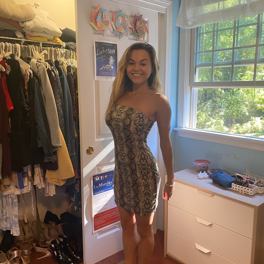 I am Gia snakeskin bodycon strapless dress